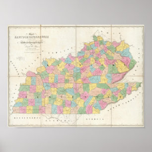 Poster Mapa de Kentucky e Tennessee