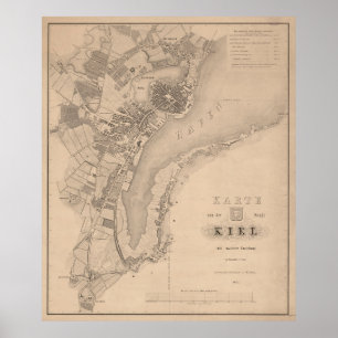 Poster Mapa de Kiel Alemanha (1853)