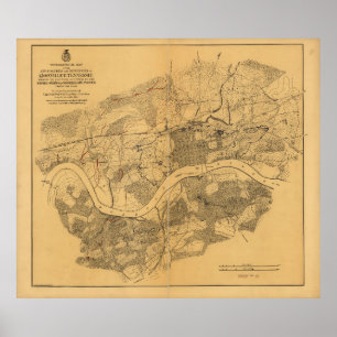 Poster Mapa de Knoxville Tennessee da guerra civil (1864)