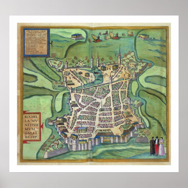 Poster Mapa de La Rochelle, de Civitates Orbis Terrarum (Frente)