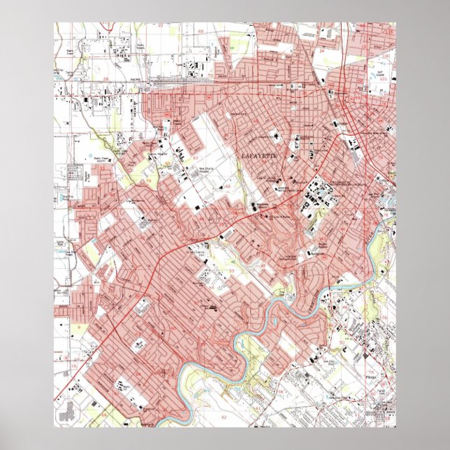Póster Mapa de Lafayette Louisiana (1983) (Frente)