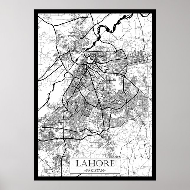 Poster Mapa de Lahore Paquistão (Frente)