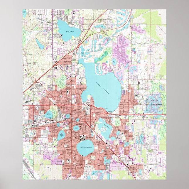 Póster Mapa de Lakeland Florida (1975) (Frente)