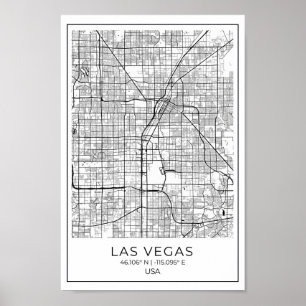 Poster Mapa de Las Vegas - Mapa Negro e Branco de Las Veg