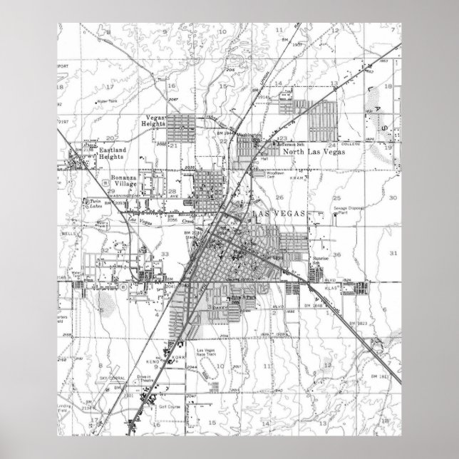Póster Mapa de Las Vegas Nevada (1952) BW (Frente)