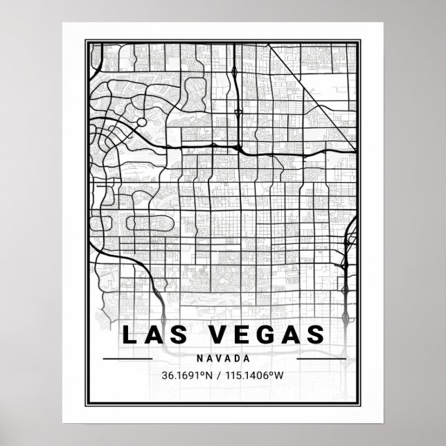 Poster Mapa de Las Vegas Nevada USA Viagem City Map (Frente)