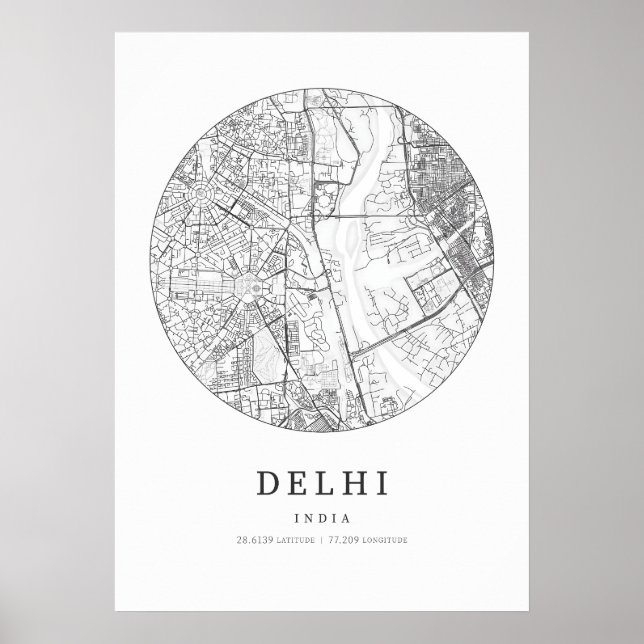 Poster Mapa de Layout da Rua Delhi India (Frente)