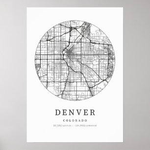 Poster Mapa de Layout da Rua Denver Colorado