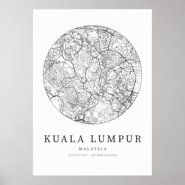 Poster Mapa de Layout da Rua Kuala Lumpur, Malásia (Frente)