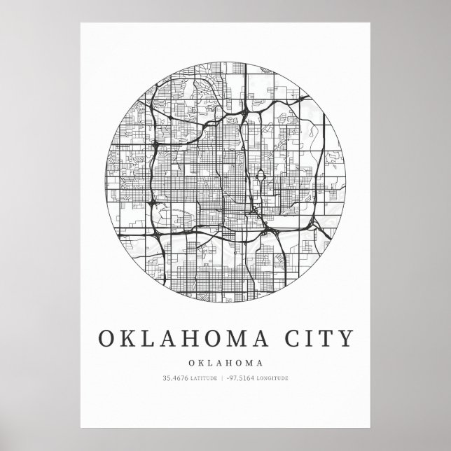 Poster Mapa de Layout da Rua Oklahoma City Oklahoma (Frente)