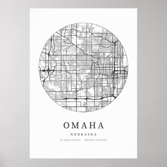 Poster Mapa de Layout da Rua Omaha Nebraska (Frente)