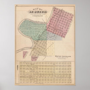 Póster Mapa de Le Sueur, mapa de Cleveland, Minnesota