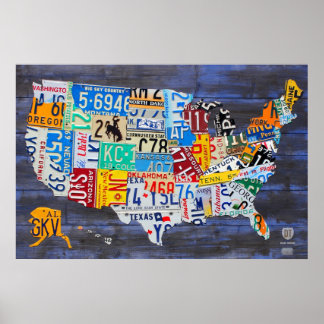 Poster Mapa de Licença dos Estados Unidos Blue Ed. 13