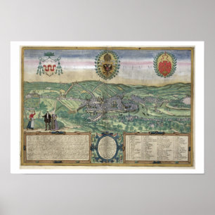 Póster Mapa de Liege, de Civitates Orbis Terrarum, por G
