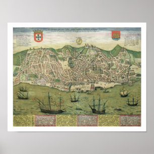 Póster Mapa de Lisboa, de "Civitates Orbis Terrarum"
