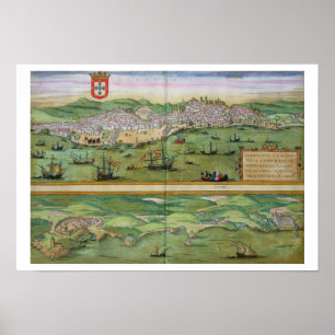 Póster Mapa de Lisboa, e Cascais, de Civitates Orbis