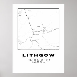 Poster Mapa de Lithgow Minimalista com Coordenadas