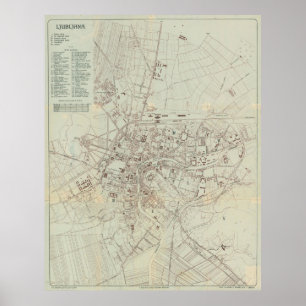 Poster Mapa de Ljubljana Eslovênia (1910)