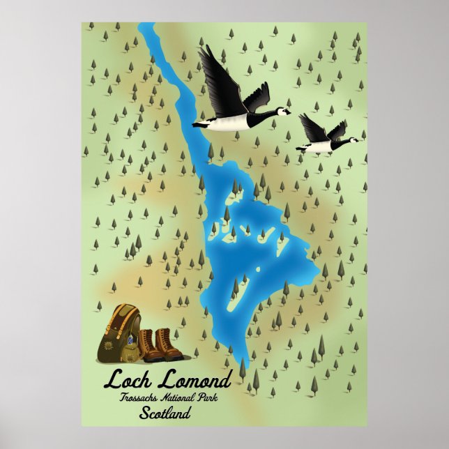 Poster Mapa de Loch Lomond, Trossachs, Escócia (Frente)