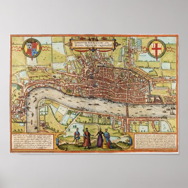 Poster Mapa de Londres em 1572 (Frente)