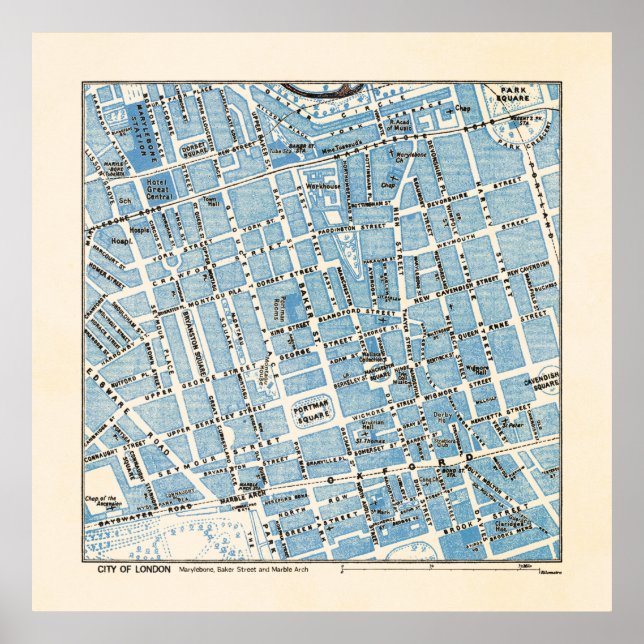 Poster Mapa de Londres - Marylebone, Baker Street (Frente)