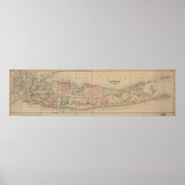 Póster Mapa de Long Island, Nova Iorque, 1873 (Frente)