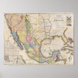 Póster Mapa de los Estados Unidos de Mejico