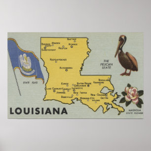 Póster Mapa de LouisianaDetailed de StateLouisiana
