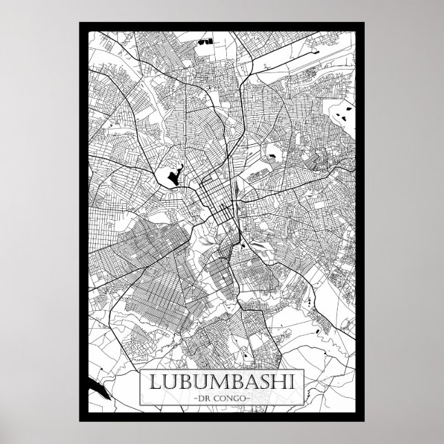 Poster Mapa de Lubumbashi RD Congo (Frente)