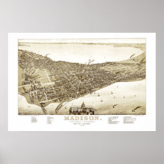 Póster Mapa de Madison, Wisconsin, de 1885