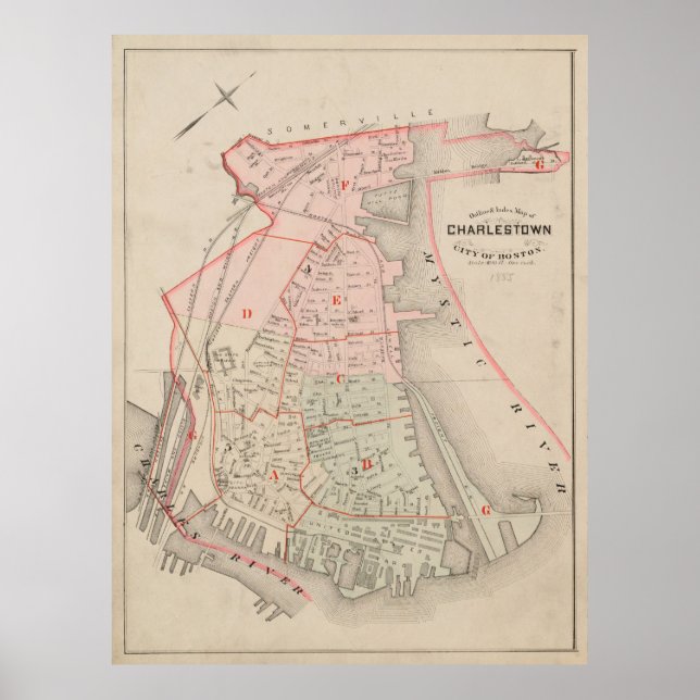Poster Mapa de MÃES de Charlestown (1885) (Frente)
