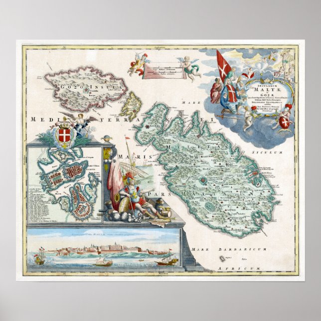 Póster Mapa de Malta 1720 (Frente)
