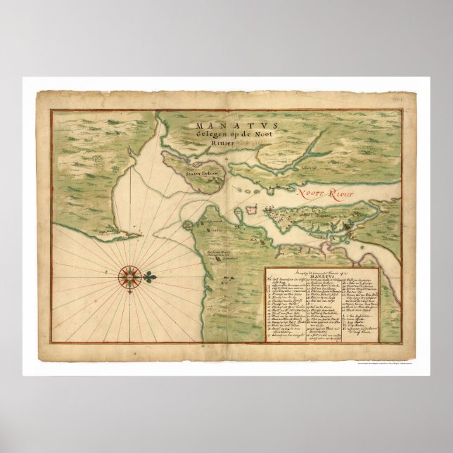 Poster Mapa de Manhattan e da Região Nova Iorque 1639 (Frente)