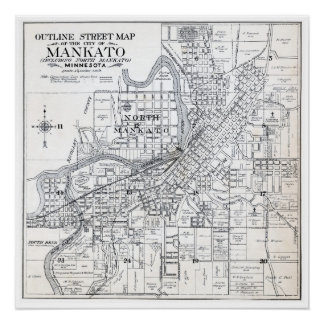 Póster Mapa de Mankato de 1914