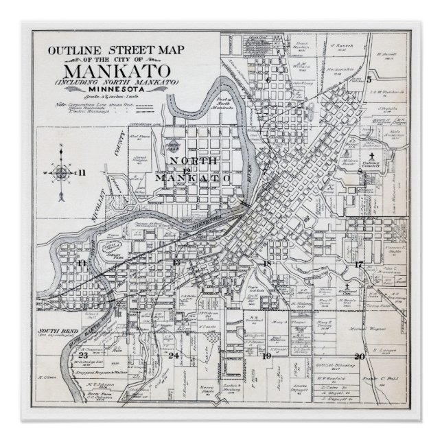Póster Mapa de Mankato de 1914 (Frente)