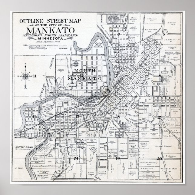 Poster Mapa de Mankato Minnesota em 1914 (Frente)