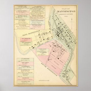 Póster Mapa de Mannington, West Virginia