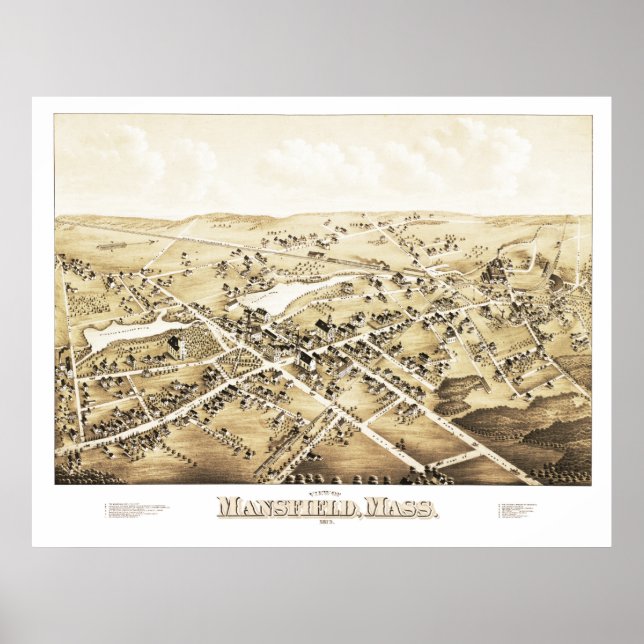 Póster Mapa de Mansfield, Massachusetts, de 1879 (Frente)