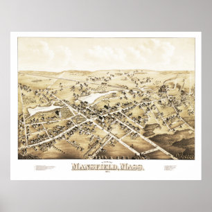 Póster Mapa de Mansfield, Massachusetts desde 1879