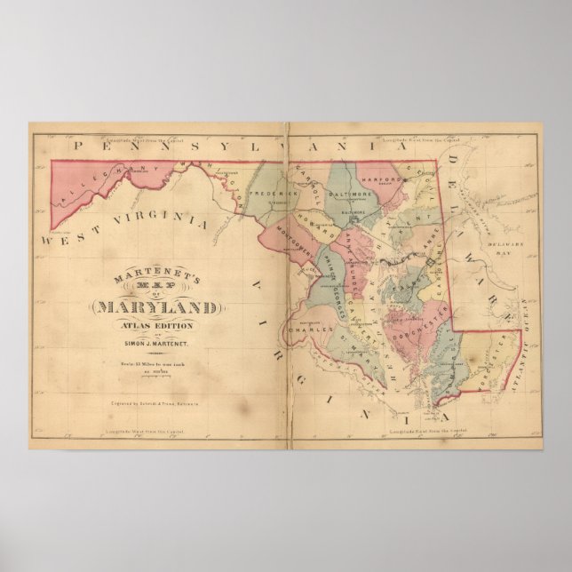 Póster Mapa de Martenet de Maryland, Atlas Edition (Frente)
