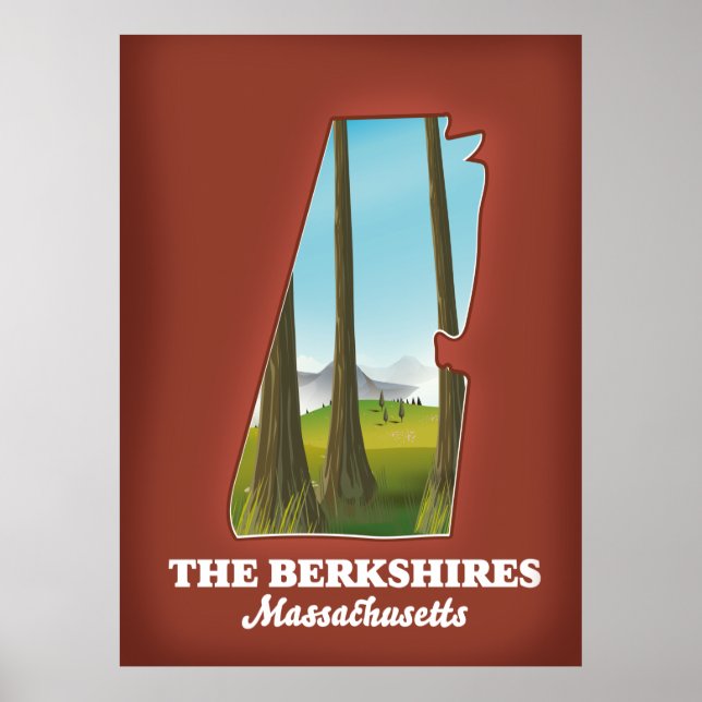 Poster Mapa de Massachusetts em Berkshires (Frente)