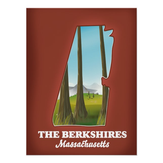 Póster Mapa de Massachusetts em Berkshires (Frente)