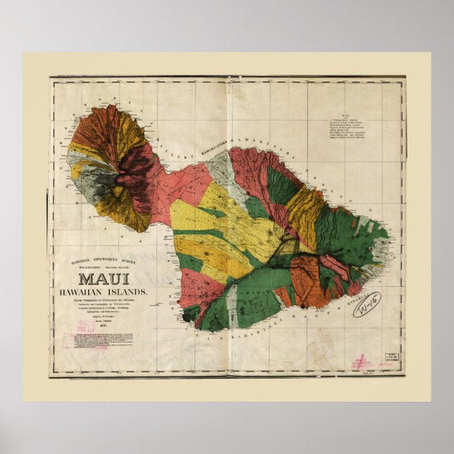 Poster Mapa de Maui, Ilha do Havaí (1885) (Frente)