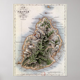 Póster Mapa de Maurícia, ilustração 'Paul e Virginie