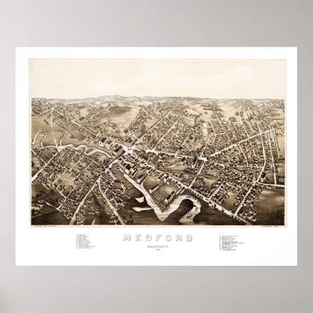 Póster Mapa de Medford, Massachusetts, de 1880 (Frente)