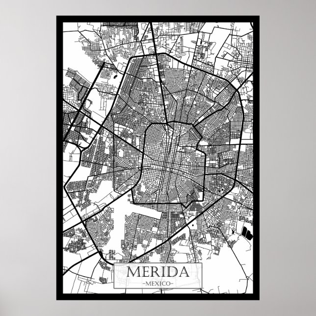 Poster Mapa de Mérida Cidade do México (Frente)