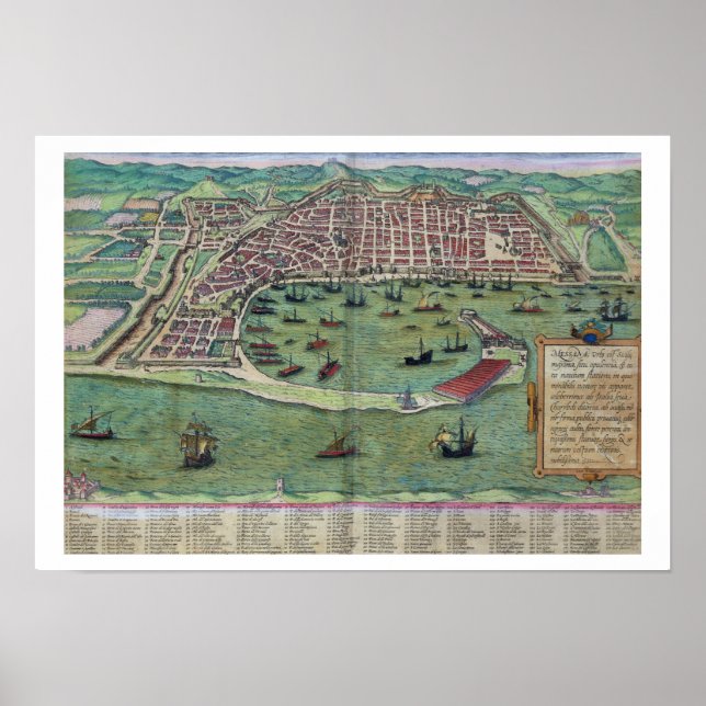 Poster Mapa de Messina, de Civitates Orbis Terrarum, por (Frente)