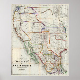 Poster Mapa de México & de Califórnia