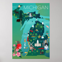 Poster Mapa de Michigan Impresso