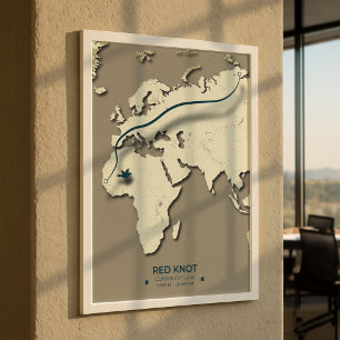 Poster Mapa de Migração do Red Knot - Pássaro Vintage Min